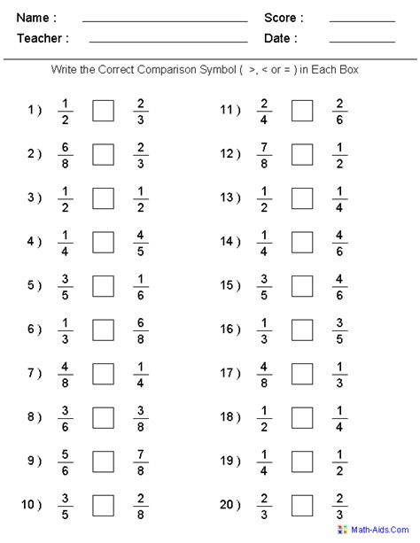 Develop understanding of fractions as numbers. Comparing Fractions Worksheets | Fractions worksheets ...