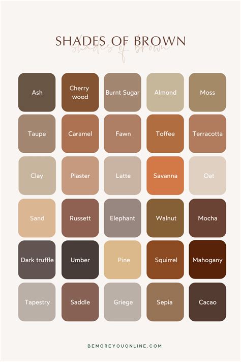 Shades Of Brown With The Names And Colors