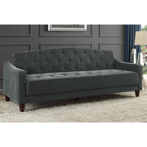 Novogratz Vintage Tufted Sofa Sleeper Ii Multiple Colors Grey Velour