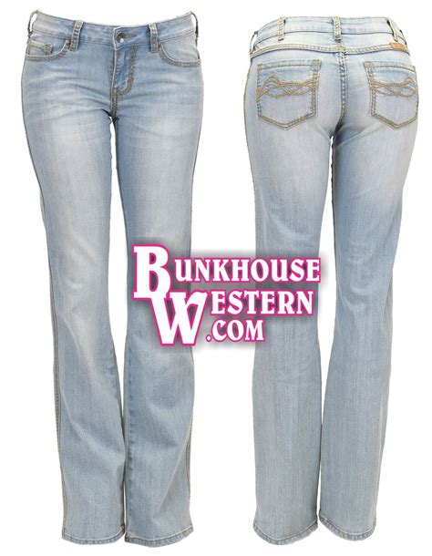Cowgirl Tuff Company Summertime Jeans Light Wash Denim Tan Barbed Wire Stitching On Pockets