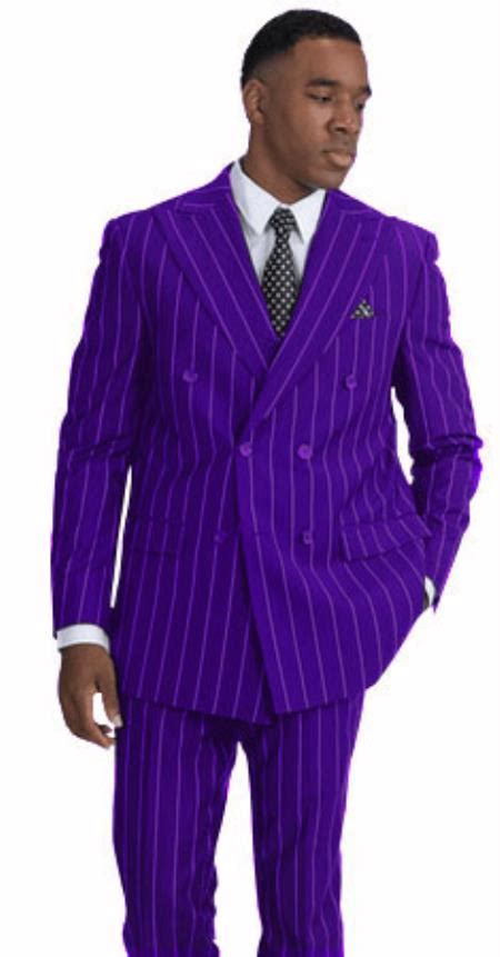 Mens Purple And White Pinstripe Double Breasted Suit