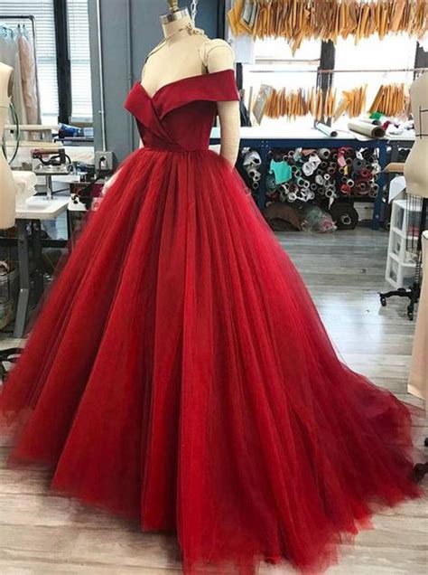Red Ball Gown Sweet 16 Dressesoff The Shoulder Prom Gown11986