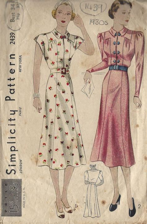 1930s Vintage Sewing Pattern B34 Dress 1439 By Simplicity Etsy In
