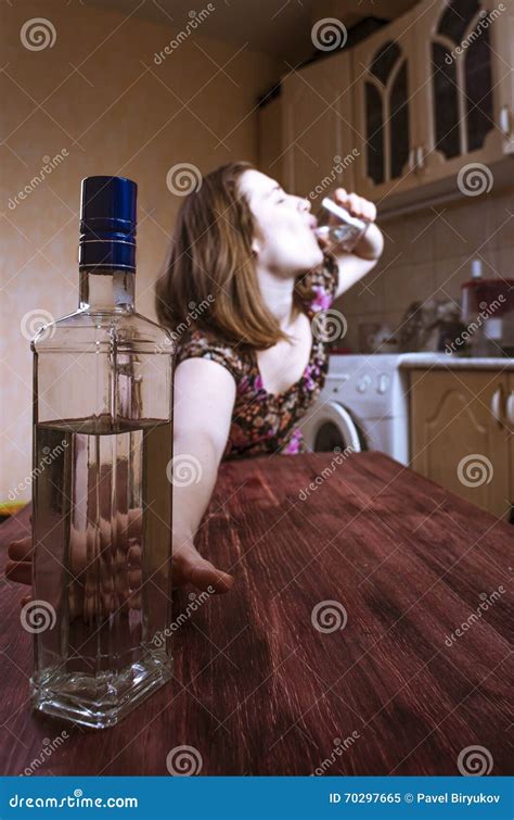 Drunk Woman With Glass Moves Her Hand To The Bottle Stock Image Image Of Adult Addict 70297665