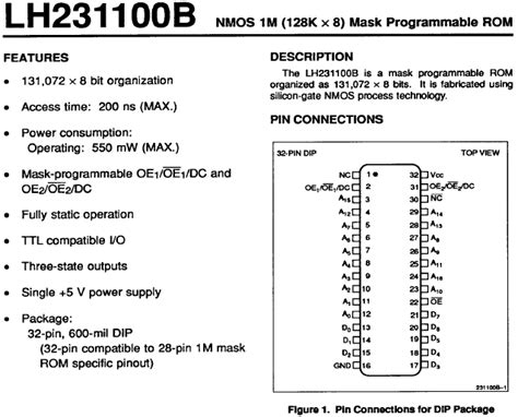 Lh2311 Mask Rom And 28 Pin Eprom