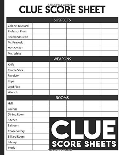 Clue Score Sheets 130 Large Score Sheets Clue Board Game Pads By