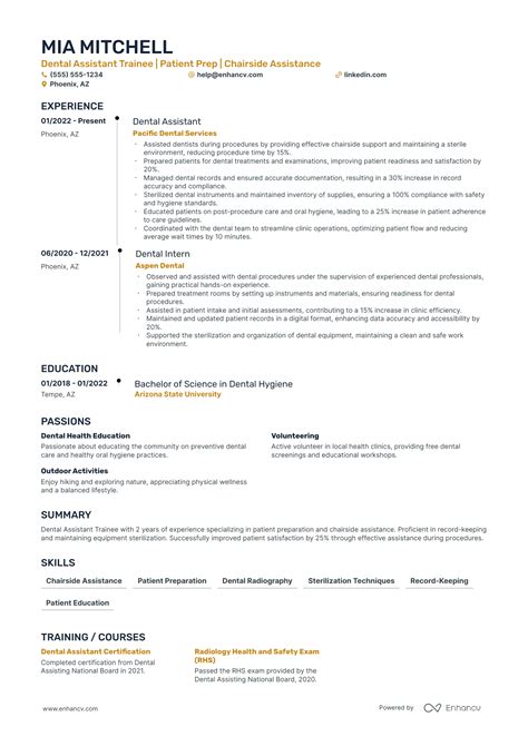 1 Successful Part-Time Dental Assistant Resume Example And Writing Tips