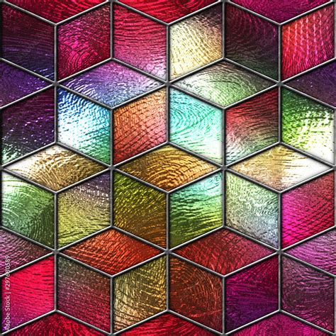 Stained Glass Seamless Texture With Cubes Pattern For Window Colored