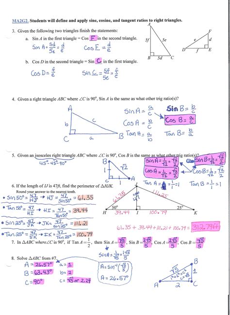 Given a triangle with sides a, b, and c: Unit 8 Test Right Triangles And Trigonometry Answer Key ...