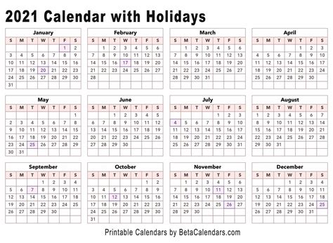 2021 Calendar Dates Print Off Calendar Template Printable