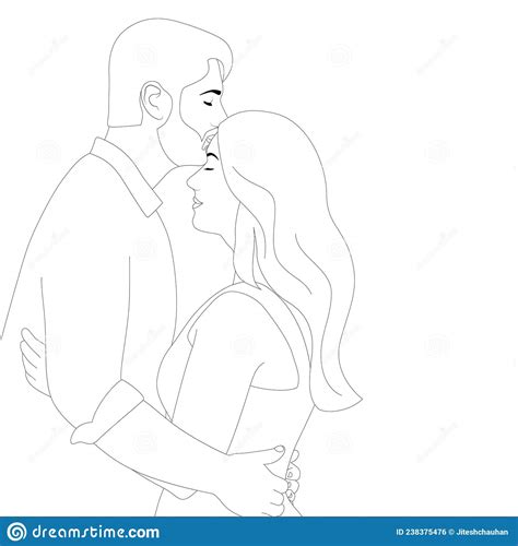 Men Kiss On Girl S Forehead Couple Character Outline Illustration On