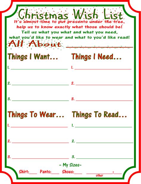 want need wear read christmas wish lists christmas wishes christmas list template