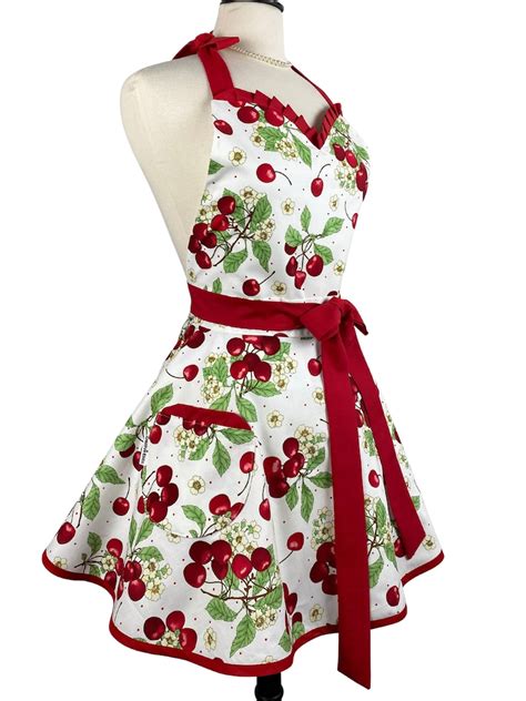 womens cherries sexy retro apron personalized t for wife etsy