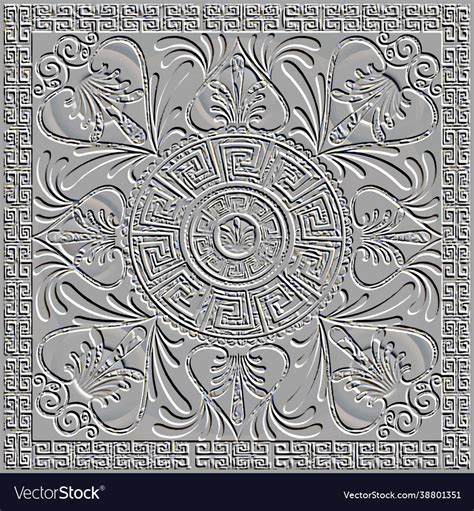 Embossed 3d Square Frame And Mandalas Pattern Vector Image