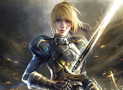 Warrior Women Blonde Sword Fantasy Art Artwork Saber Fate Series