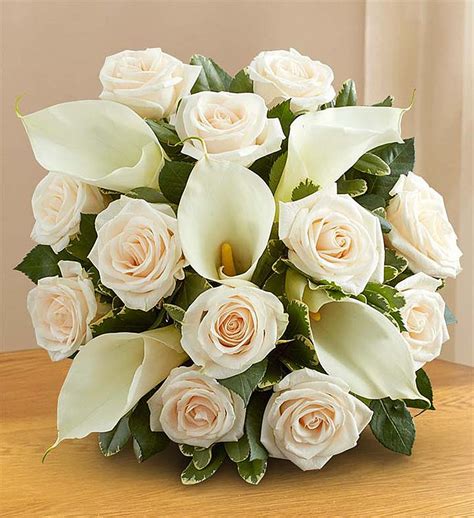 White Rose Calla Lily Bouquet Sympathy 1800flowers Com