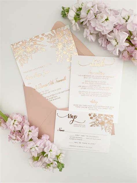 Rose Gold Wedding Invitation Foil Stamped Invite With Pink Etsy