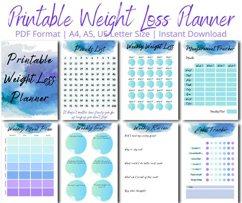 Printable Weight Loss Planner Journal Weight Loss Chart Wkly Etsy