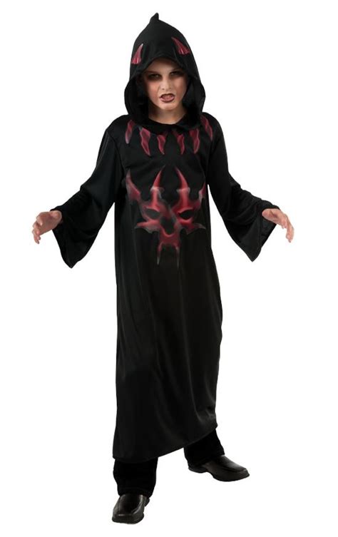 Boys Hooded Devil Robe Halloween Fancy Dress Costume Demon Cloak Kids