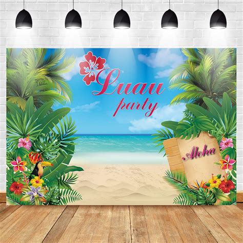 Buy Mocsicka Hawaiian Luau Party Backdrop X Ft Tropical Beach Scene Summer Seaside Flora Photo