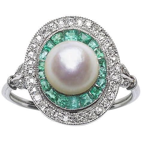 1stdibs Diamond, Emerald, Pearl Platinum Ring Art Deco | Jewelry, Pearl ...