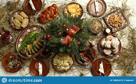 Ukrainian and polish traditional red borsch. Christmas Family Dinner Table Concept. Traditional ...