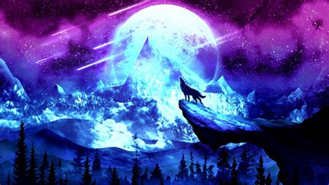 Wallpaper Wolf Moon Night Mountains Art Hd Picture Image