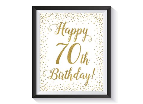 Happy 70th Birthday Sign Gold Confetti Birthday Party Etsy