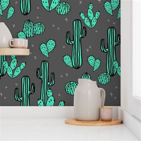 Cactus Charcoal Cactus Cacti Wallpaper In 2022 Peel And Stick