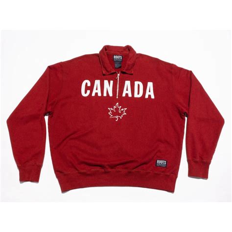 Roots Roots Canada Sweatshirt Mens Large Maple Leaf Pullover 14 Zip Red Team Vintage Grailed