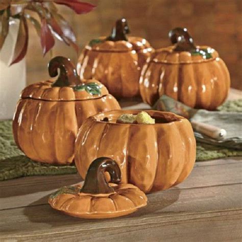 Thanksgiving Harvest Ceramic Covered Pumpkin Soup Bowls 8 Piece Set