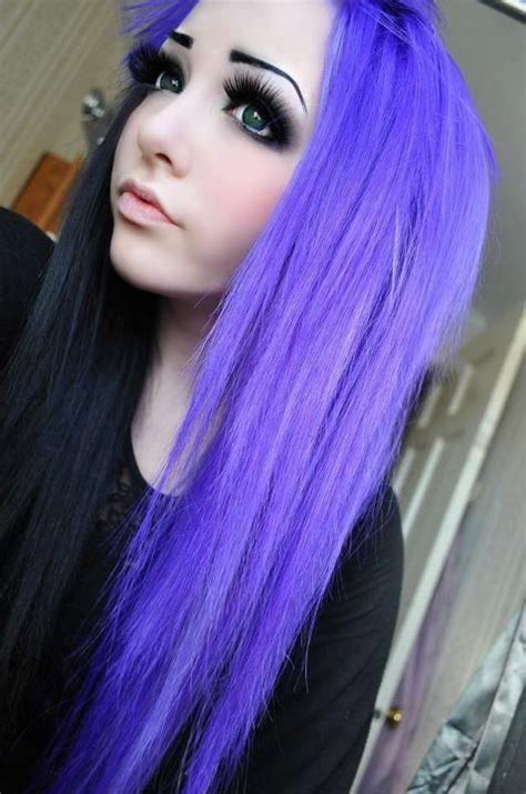 Half Black Half Purple Hair Purple Hair Scene Hair Emo