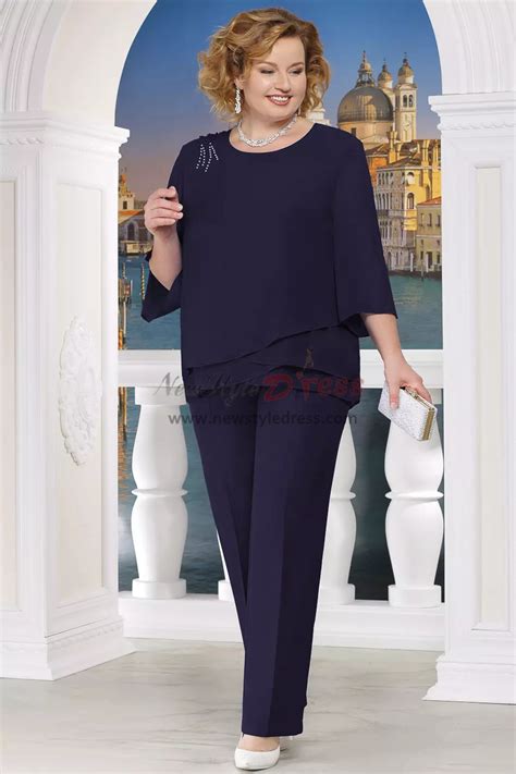 Plus Size Comfortable Mother Of The Bride Pant Suits Elastic Waist Trousers Womens Outfits Nmo 571
