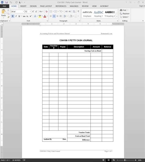 Petty Cash Journal Template Free Printable Templates