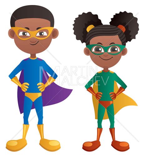 Super Kids Black Vector Illustration Superhero Super Hero Man