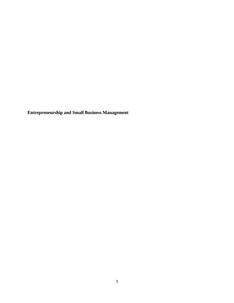 Entrepreneurship And Small Business Management Essay Sample