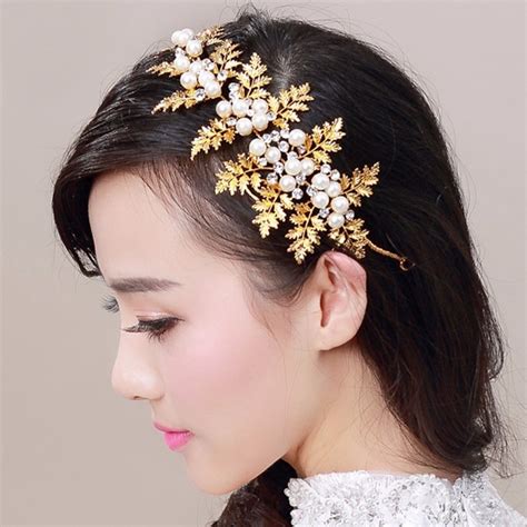 Bridal Hair Jewelry Crystal Head Piece Pearl Bride Headpieces Leaf