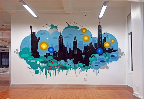 Graphic Mural Artist Nyc Tech Corporate Office Graffiti Mural