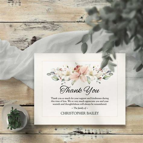 Thank You Card For Funeral Bereavement Printable With Custom Wording