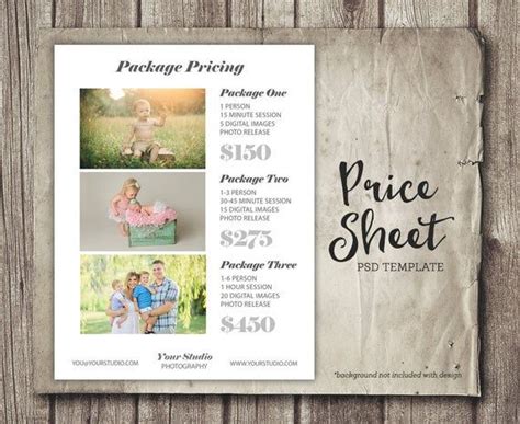 Photography Template Price List Sheet Marketing Business Sell Sheet