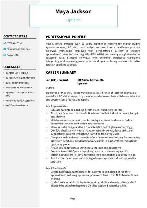 Optician Resume Example And Guide Get Hired Quick