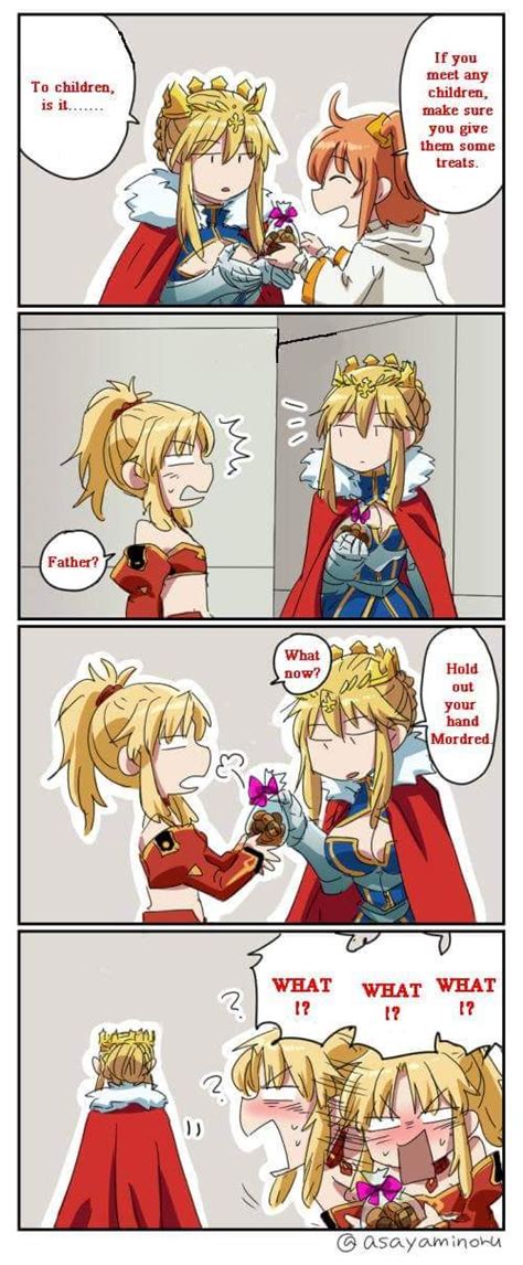 Lancer Artoria And Mordred Fate Stay Night Series Fate Stay Night Anime Cute Comics Funny