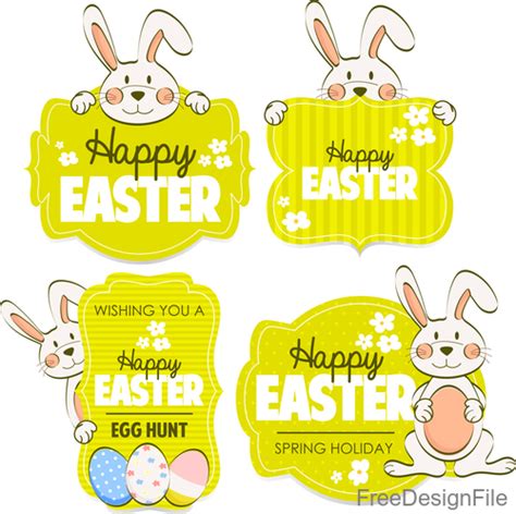 Easter Labels With Cute Rabbit Vector Free Download