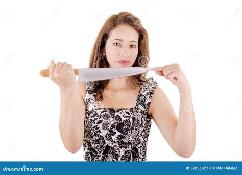 Killer Woman In Dress With A Knife Royalty Free Stock Photography