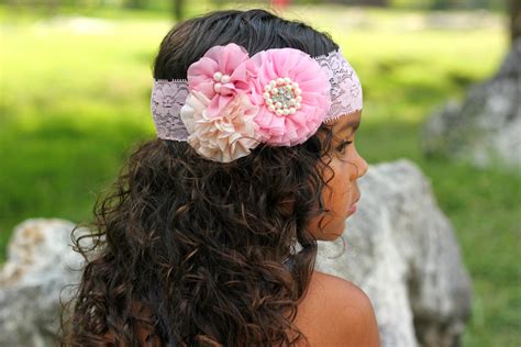 Pink Flower Headband, Mauve Flower Headband, Blush Headband, Dressy Headband, Lace Headband ...