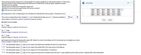 Solved The Accompanying Data Represent The Miles Per Gall