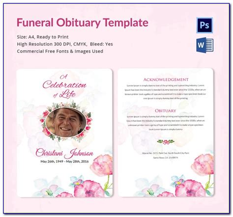 Free Funeral Program Template Photoshop Nismainfo