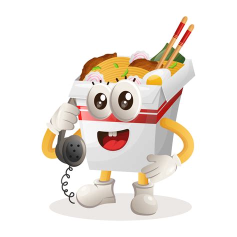 Cute ramen mascot pick up the phone, answering phone calls 12714187