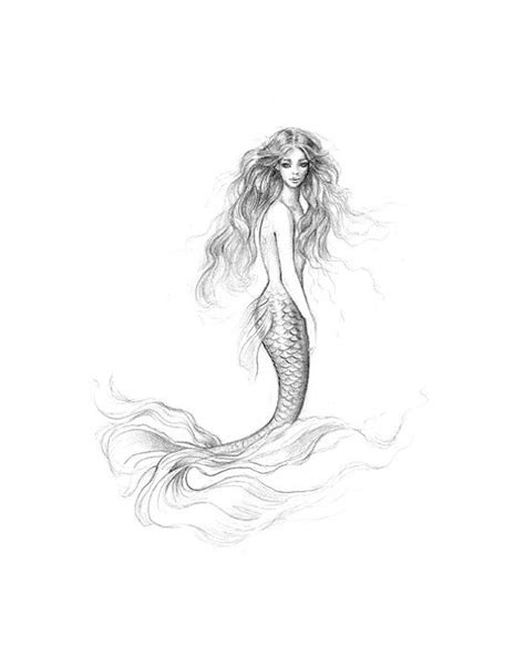 Signed Mermaids Wish Pencil Drawing Mermaid Art By Ambroughtonart