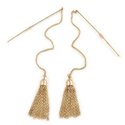 Gold Plated Tassel With Long Chain Drop Earrings 12cm L Check Out